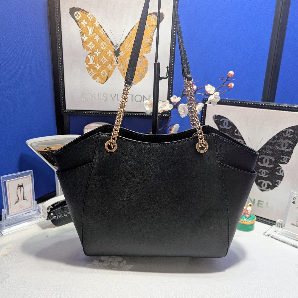 Michael Kors Jet Set Travel Large Saffiano Leather Shoulder Bag - Black - Picture 2 of 15